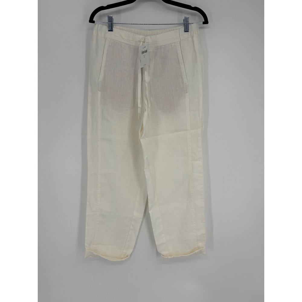 J.Jill Pants Women S White Love Linen Drawstring Straight Leg 051261 100% Linen